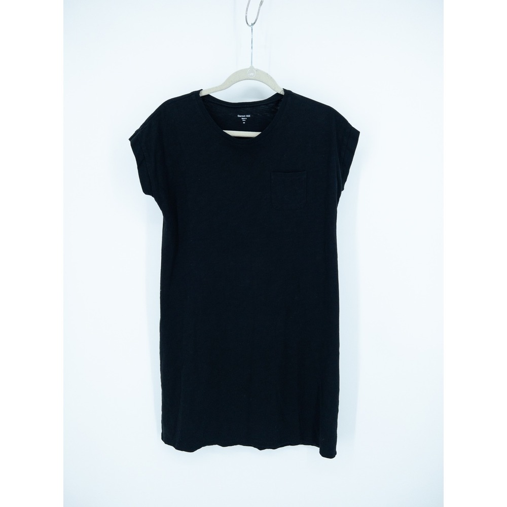 Garnet Hill Black Cotton Slub Knit T-Shirt Dress with Pocket XS Peru Cap Sleeve